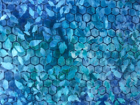 Blue - Leaves with hexagon designs - Maywood studio Bali Collection (sold in 25cm units)
