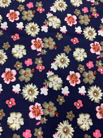 Pink blossoms on navy background - 150cm wide (sold in 25cm units)
