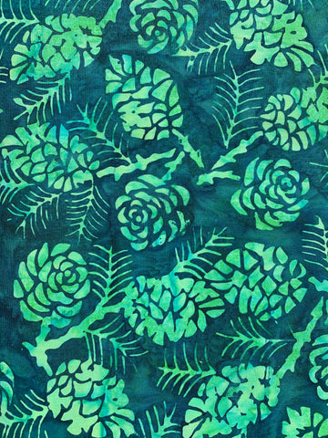 Dark rose designs on deep blue green - Bali Collection (sold in 25cm units)