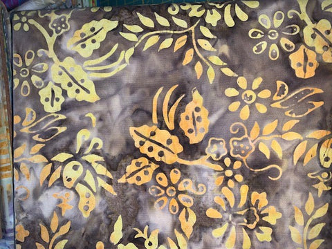 Yellow leave designs on grey/brown  -  Bali Collection