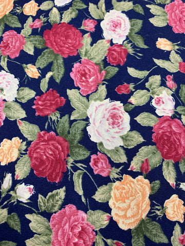 Roses - vintage red, pink and old gold roses on navy blue background
