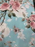 Roses -watercolour painted pink and white roses on a spring sky blue background
