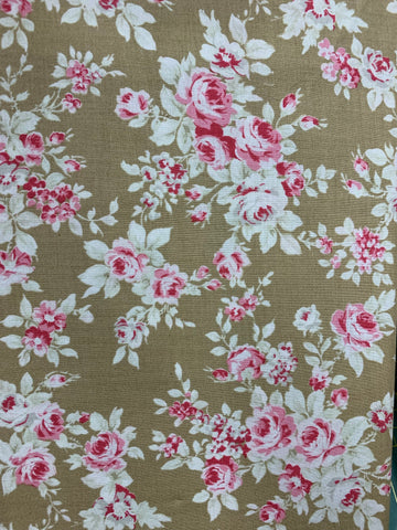 Roses - pink vintage roses on dark beige background (sold in 25cm units)