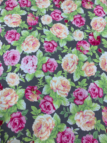 Roses - different shades of pink and yellow/orange roses on grey background