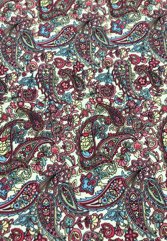 Paisley - pink and blue on white (sold in 25cm units)